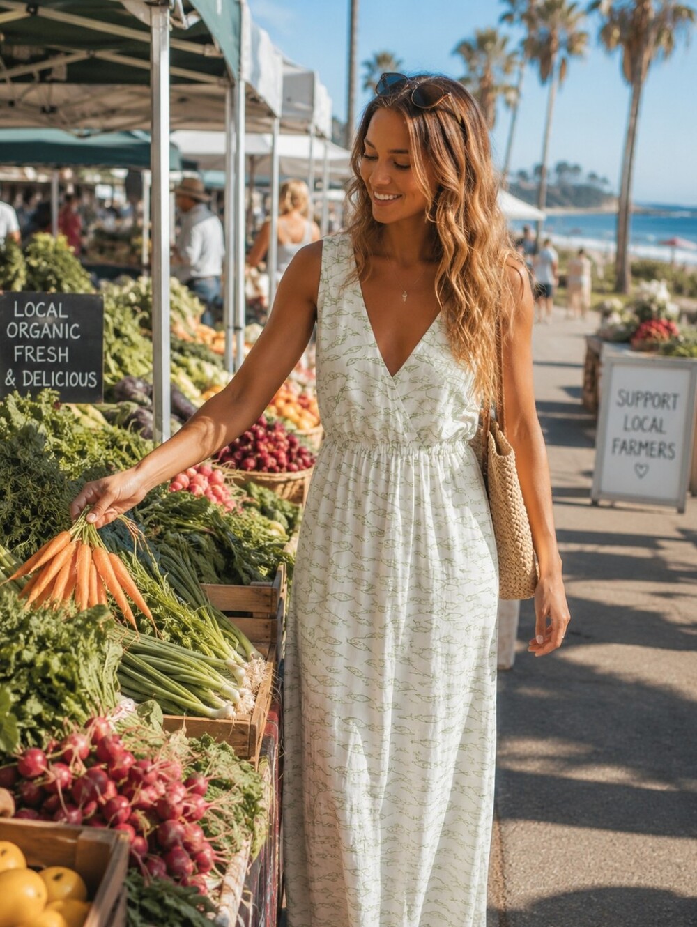 #93 a new day Cream Maxi Dress with Light Green Print